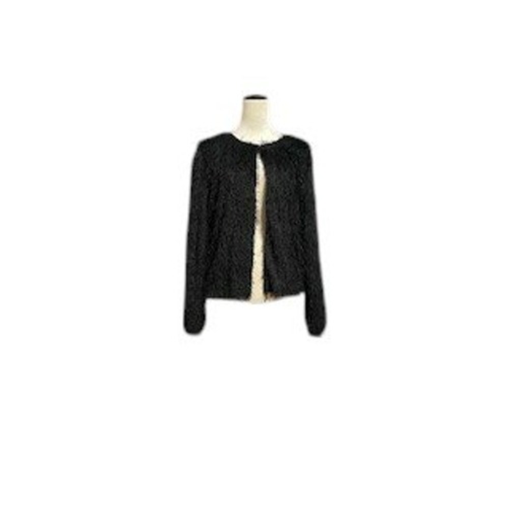 Max Studio Fringe Cardigan Open Front Shaggy Jacket Black XL